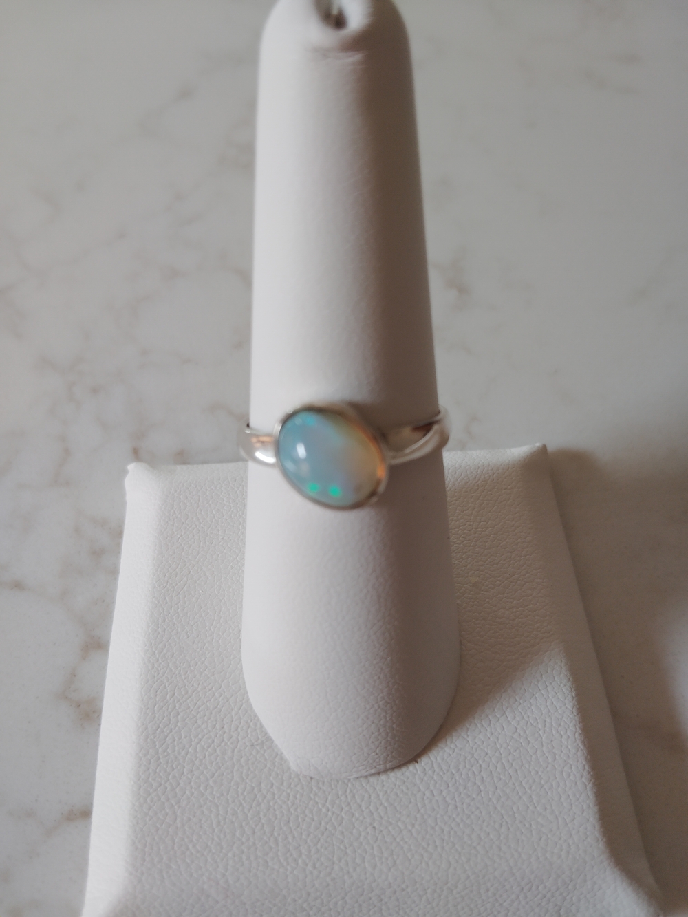Sterling Silver Genuine Ethiopian Opal Cabochon Ring Size 8